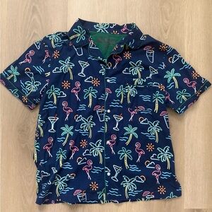 Chubbies Neon Lights Button Down Shirt Men's Sz Large Hawaiian Flamingo Blue